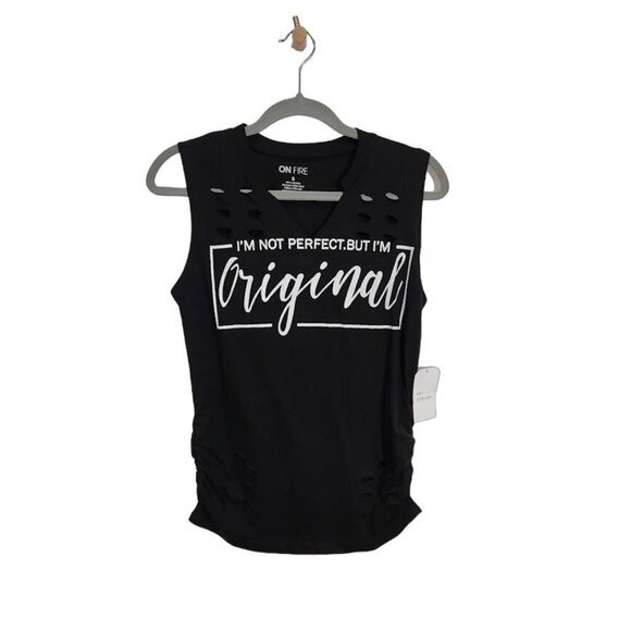 On Fire Sleeveless Printed Graphic Tee Shirt in Black - Size Medium - Picture 1 of 6